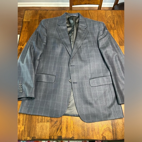 Lands End Mens Silk Wool Blazer Size 42Regular Navy Plaid - Picture 1 of 9